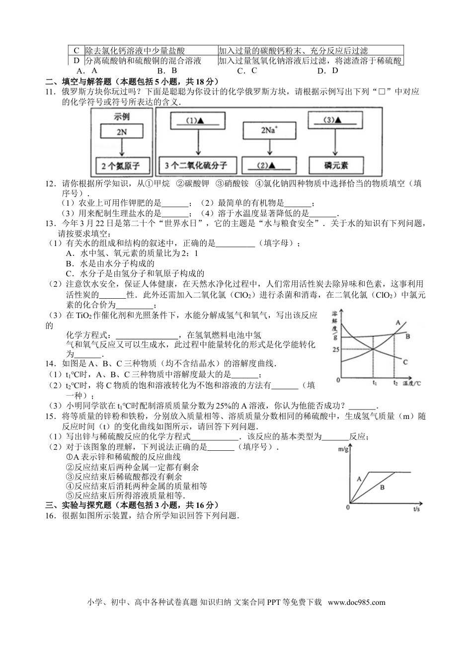 2012年江苏省淮安市中考化学试题及答案.doc