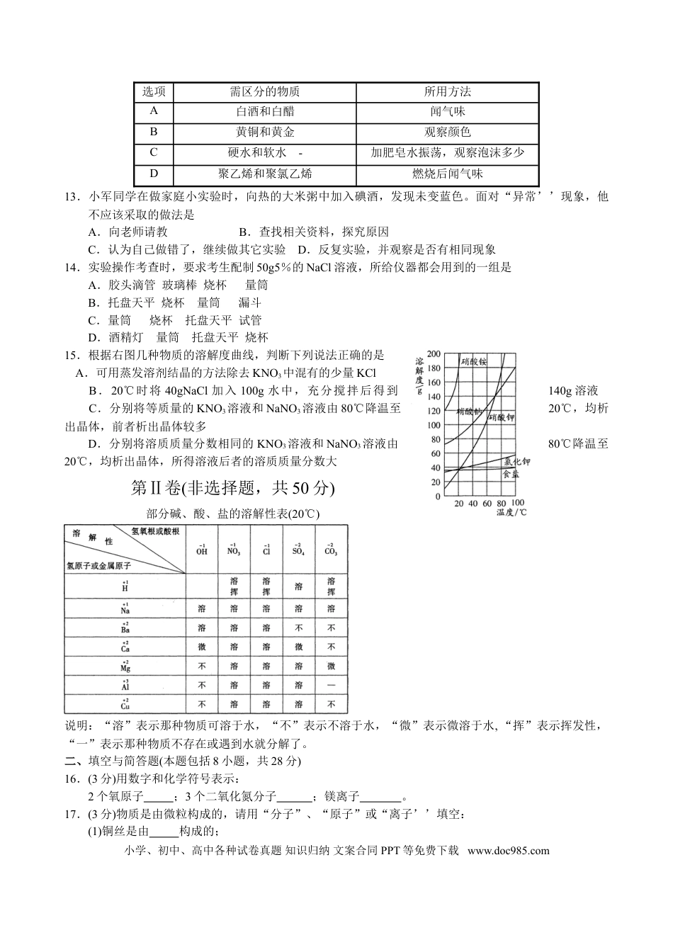 2007年江苏省淮安市中考化学试题及答案.doc
