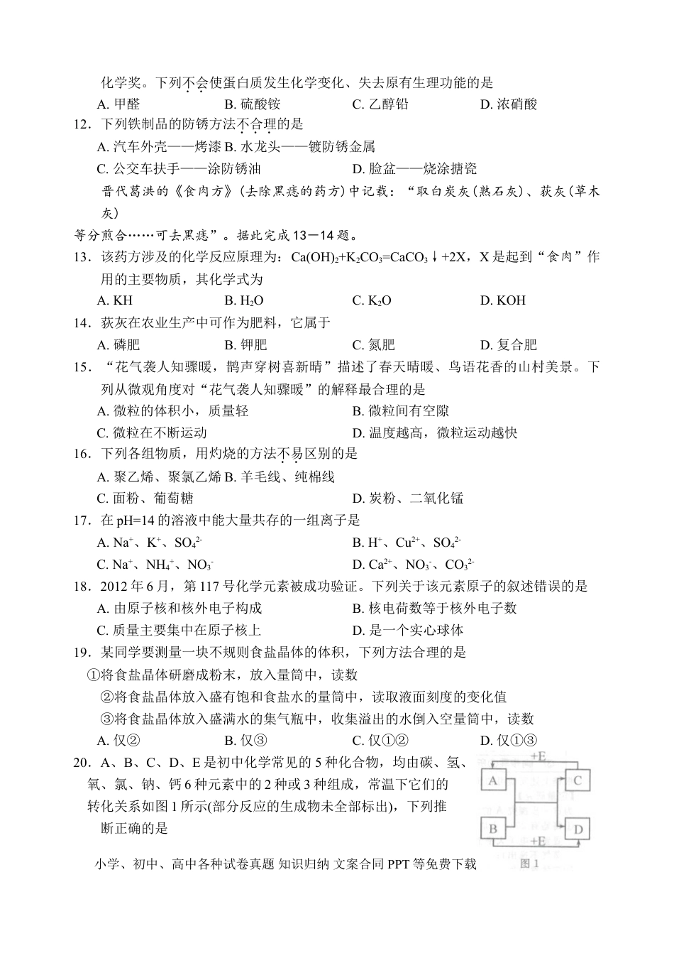 2013年江苏省常州市中考化学试卷及答案.doc