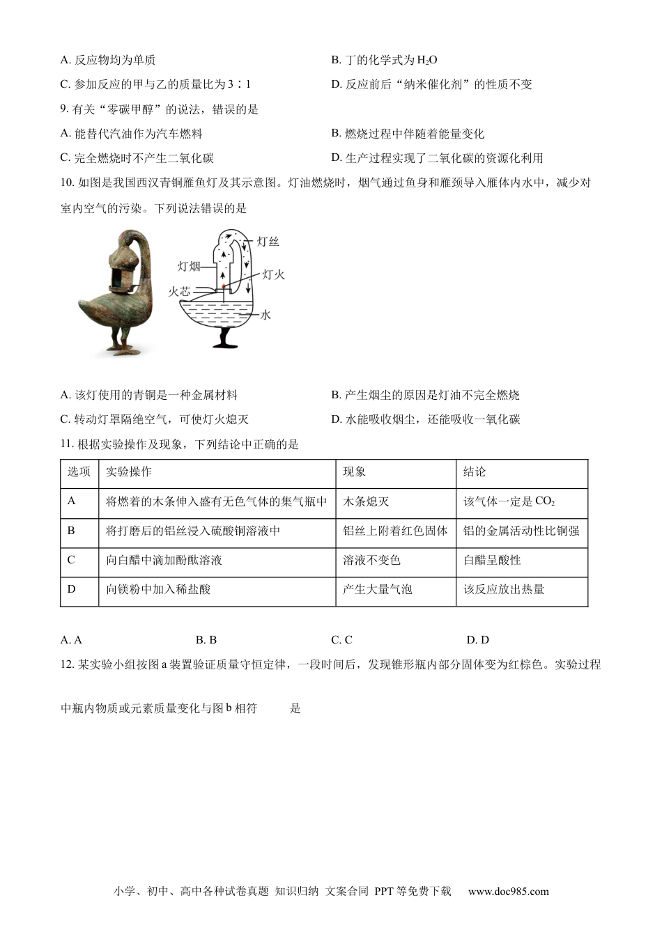 2024年安徽省中考化学真题（空白卷）.docx
