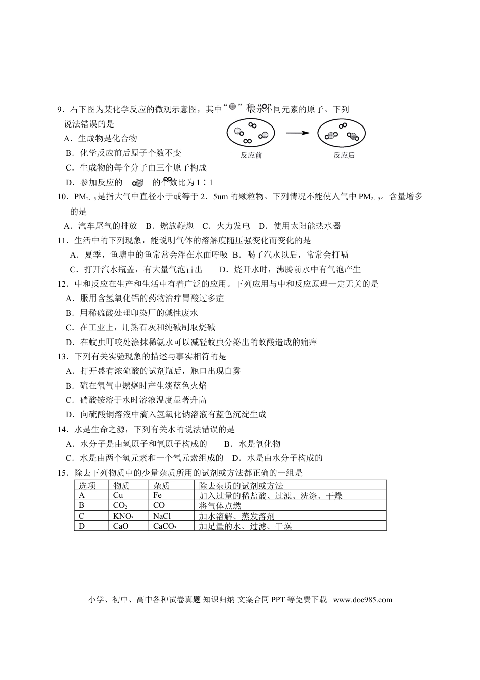 2013年辽宁省铁岭市中考化学试题（含答案）.doc