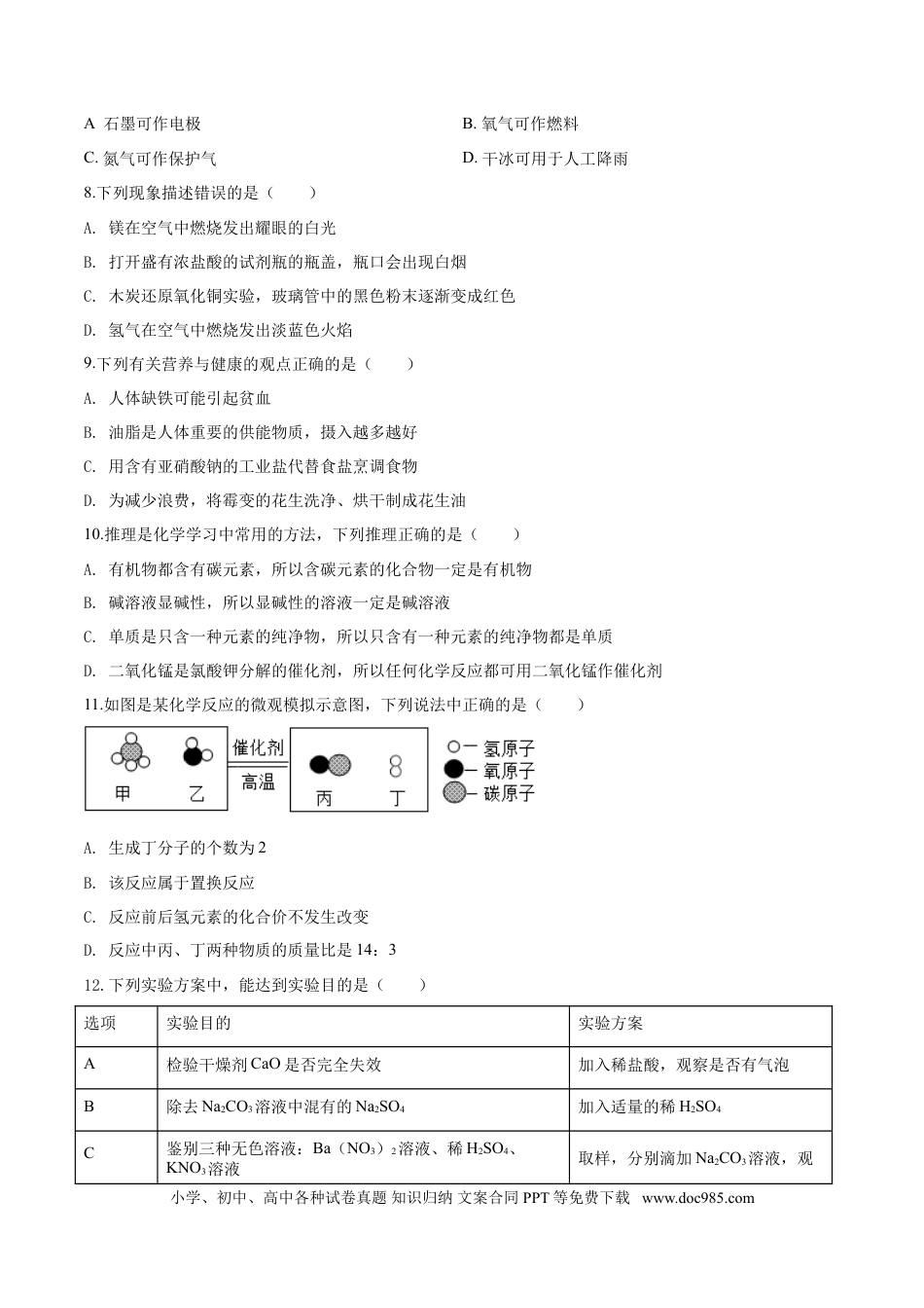 2017年辽宁省盘锦市中考化学试题（空白卷）.doc