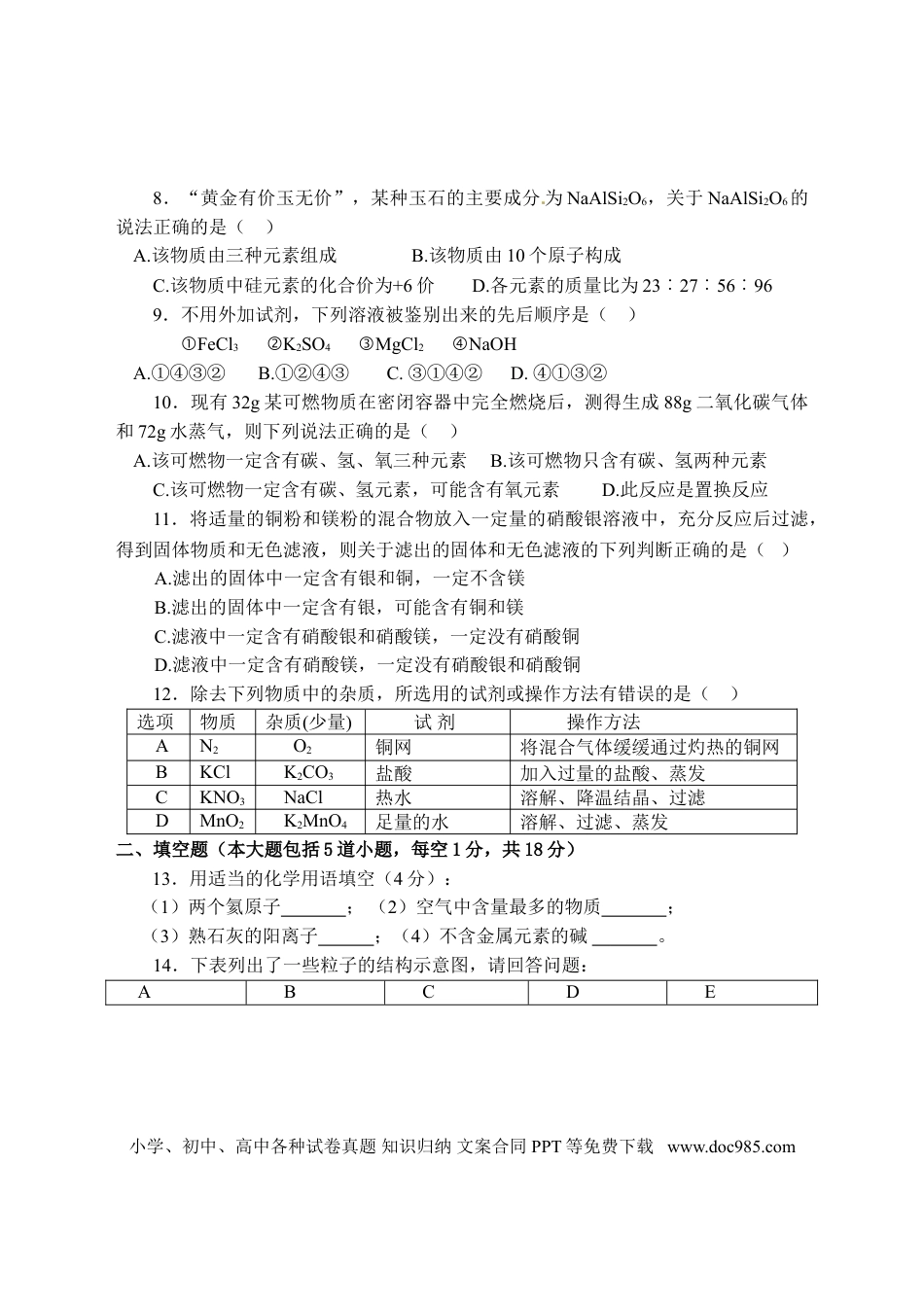 2014年辽宁省盘锦市中考化学试题（含答案）.doc
