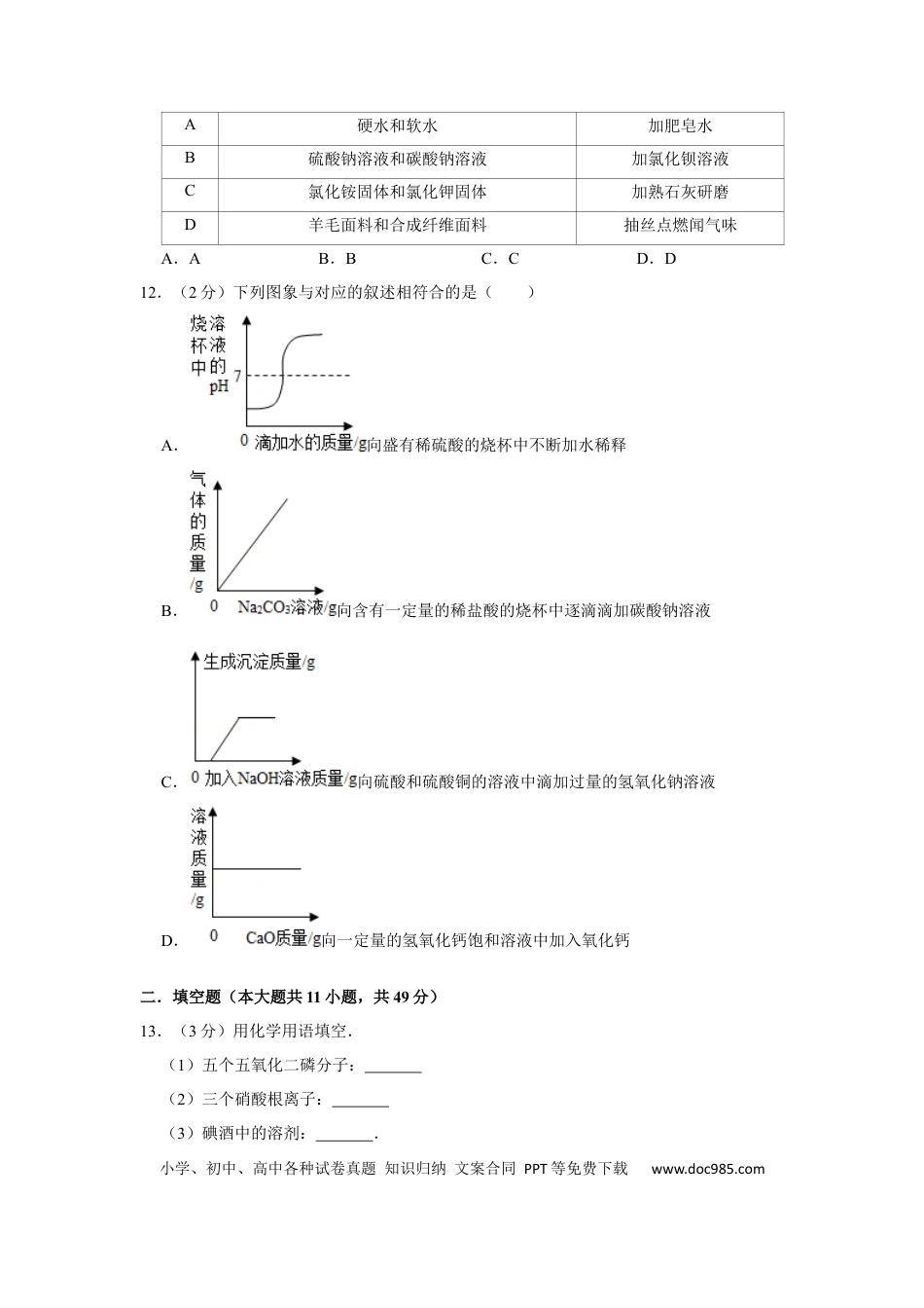 2015年辽宁省朝阳市中考化学试题（空白卷）.docx