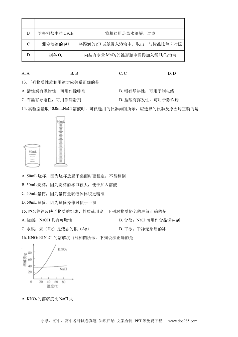 精品解析：2023年江苏省扬州市中考化学真题（原卷版）.docx