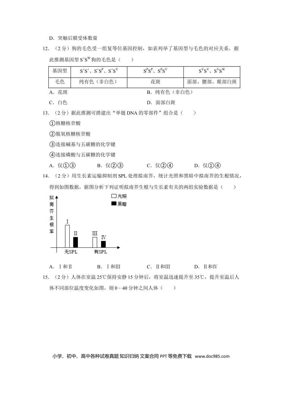 2022年上海高考生物真题（解析版）.doc