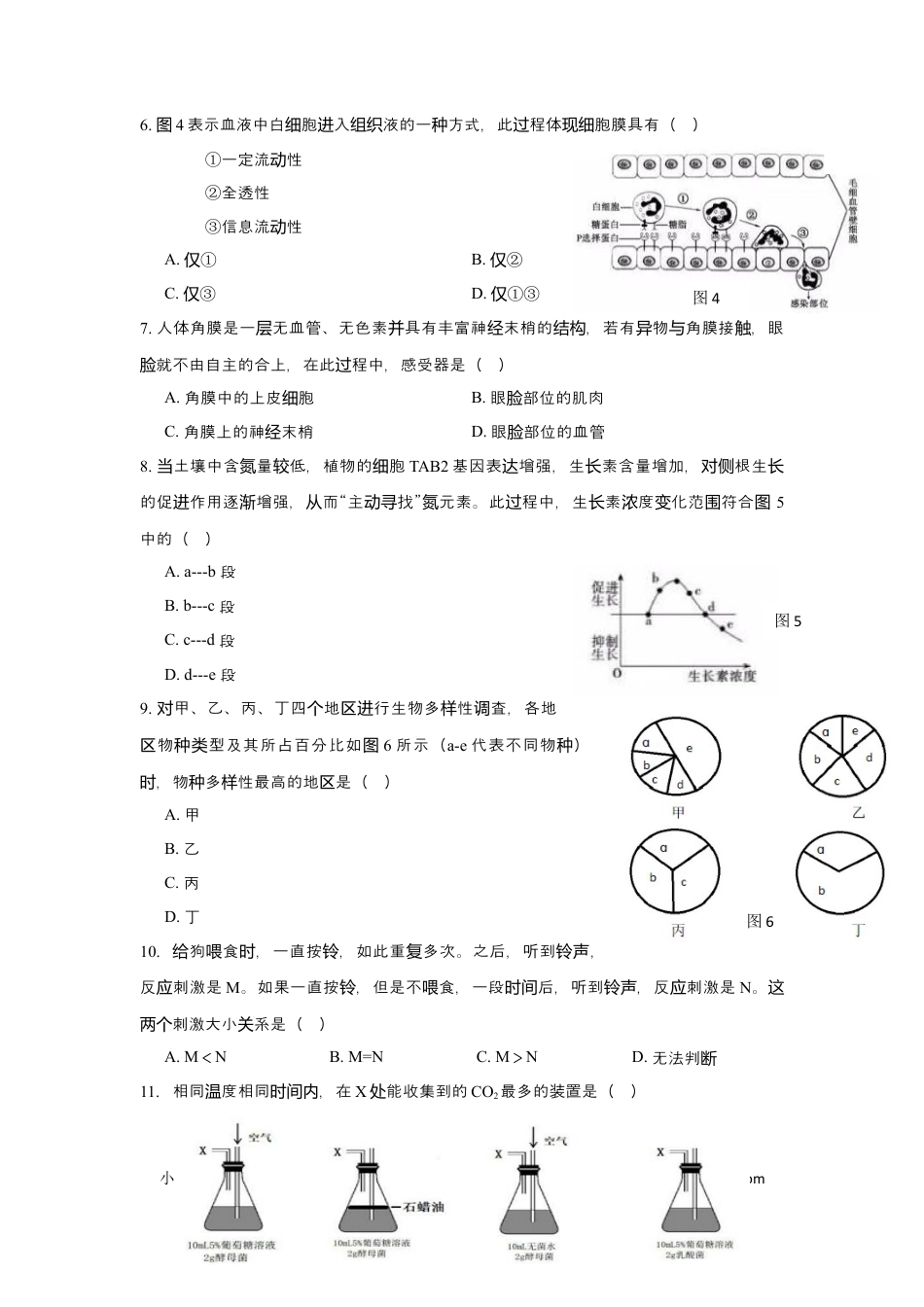 2019年上海高考生物真题及答案.docx