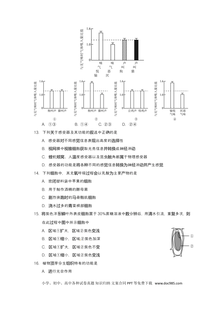 2015年上海高考生物真题及答案.doc
