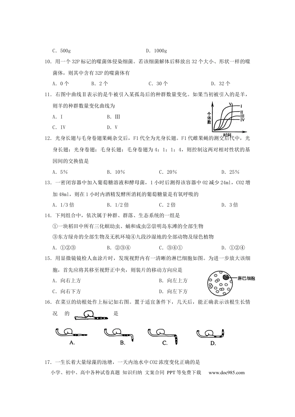2006年上海高考生物真题及答案.docx