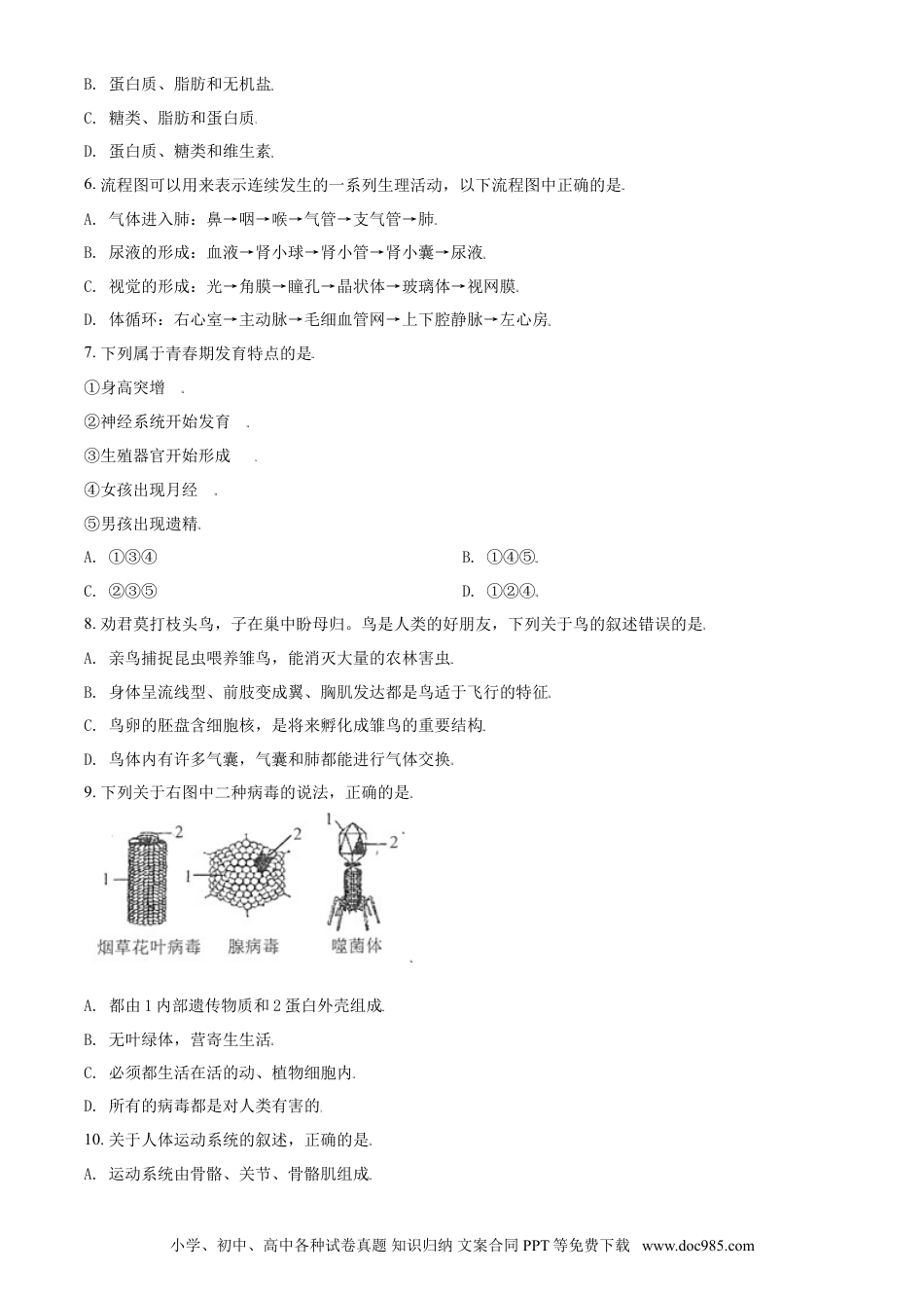 2018年辽宁省营口市中考生物试题（空白卷）.doc
