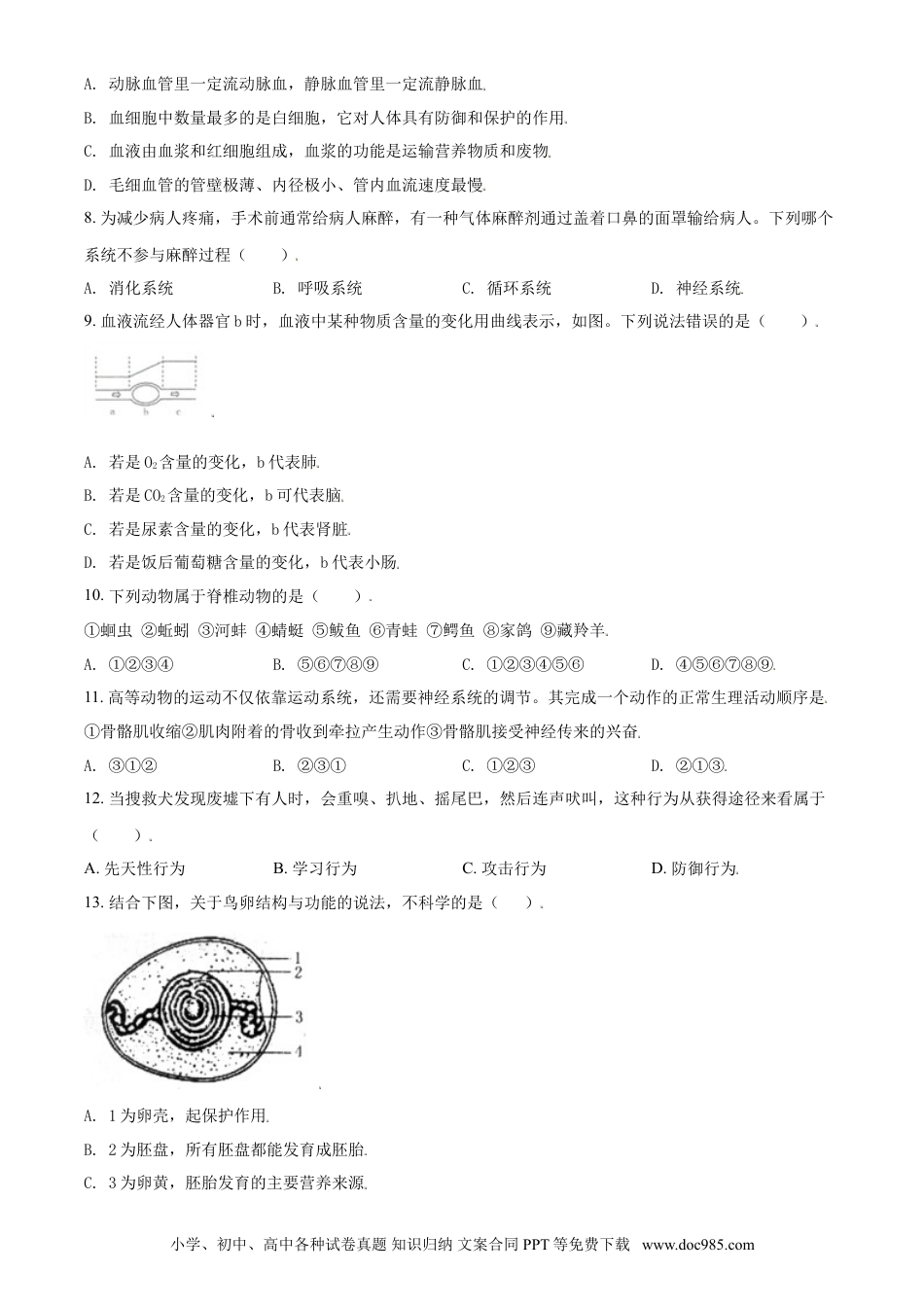 2019年辽宁省锦州市中考生物试题（空白卷）.doc