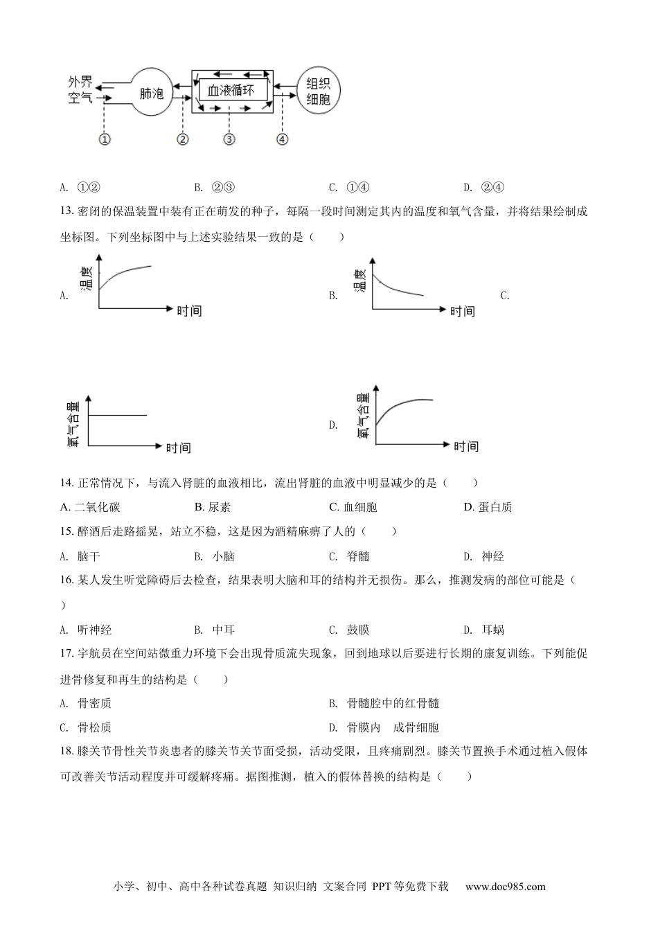 精品解析：2022年江苏省苏州市中考生物真题（原卷版）.docx
