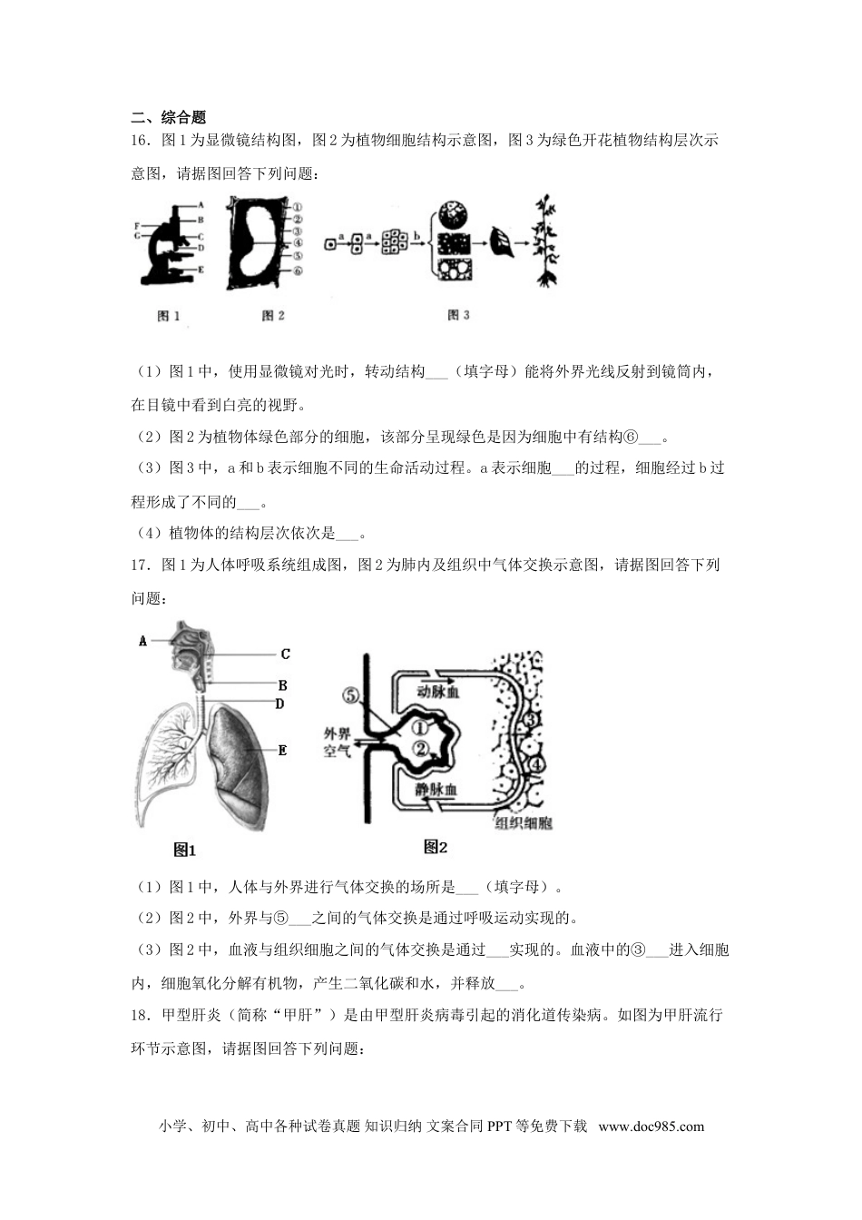 2019年辽宁省抚顺市中考生物真题及答案.doc