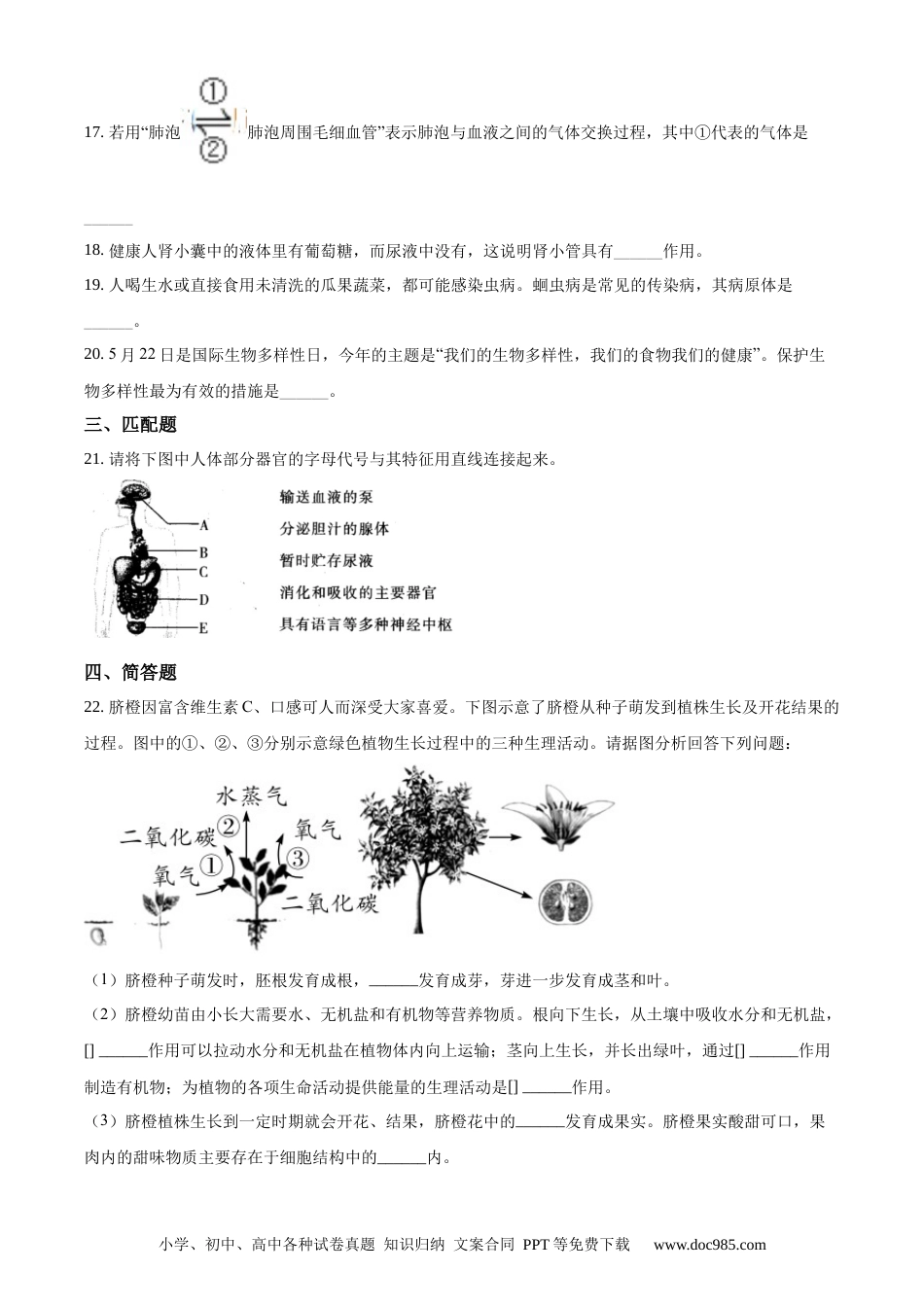 精品解析：辽宁省大连市2019年中考生物试题（原卷版）.docx