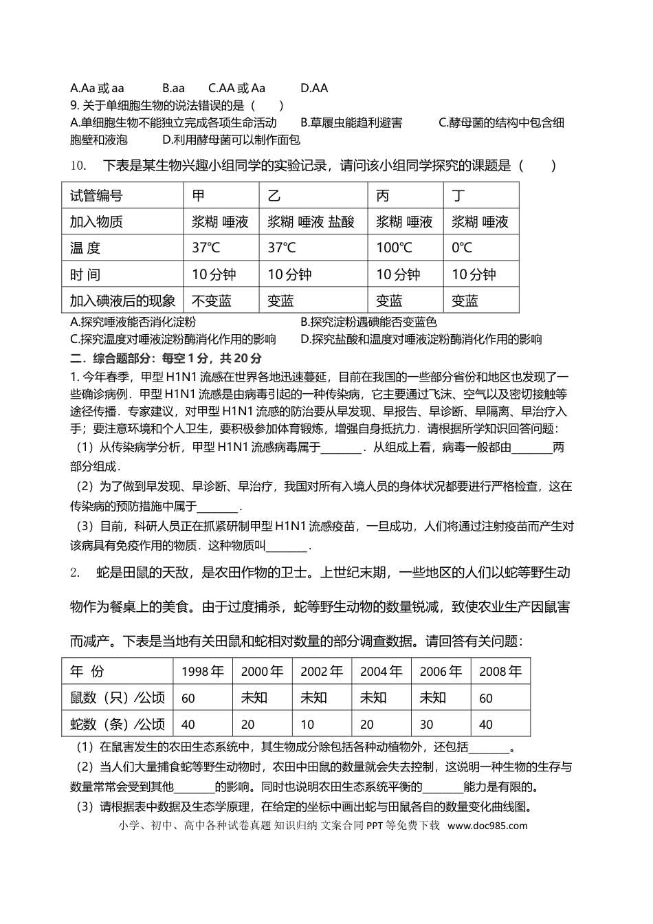 2009年江苏省徐州市中考生物试题及解析.doc