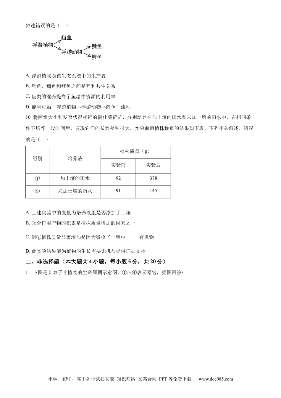 2024年安徽省中考生物真题（空白卷）.docx