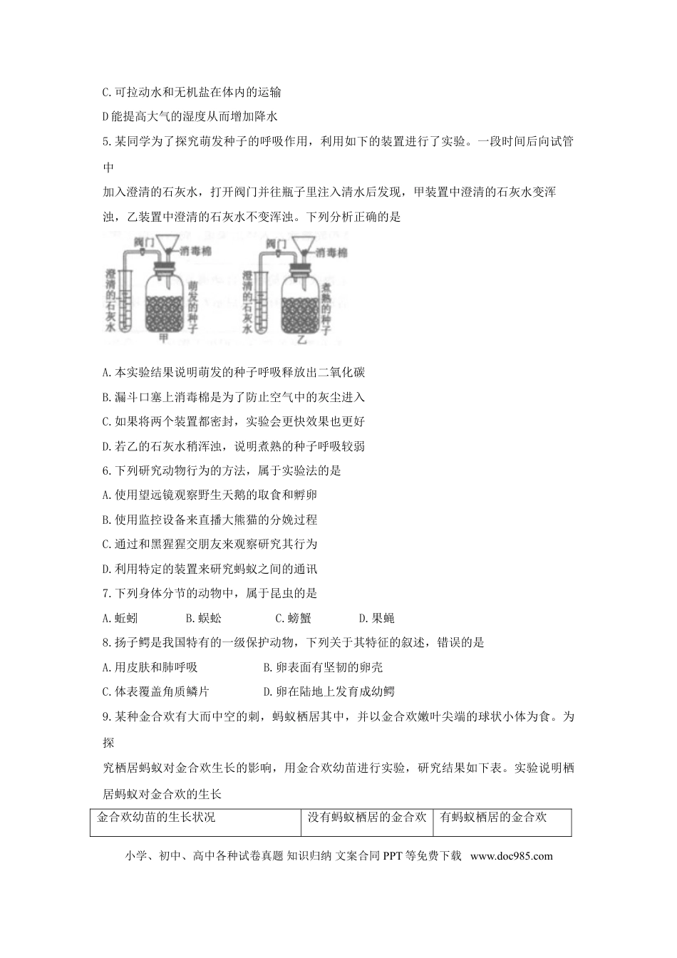 2018年安徽省中考生物真题（空白卷）.doc