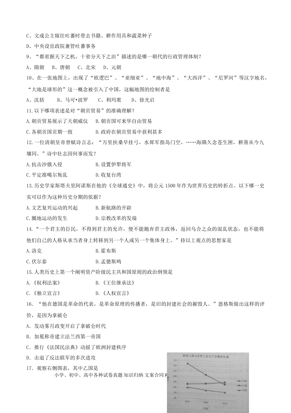 2015年上海高考历史真题及答案.doc