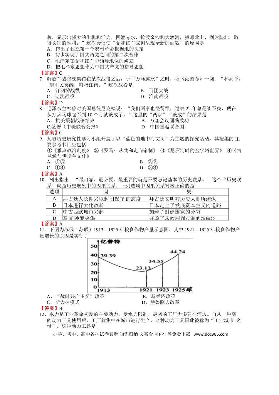 2015年江苏省常州市中考历史试题及答案.doc