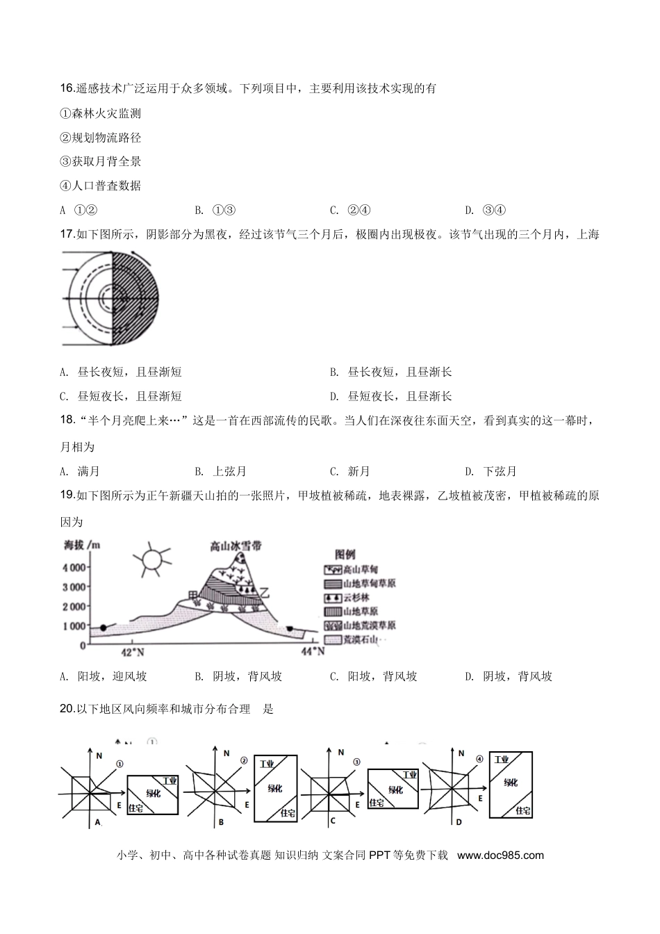 2019年上海高考地理真题（原卷版）.doc