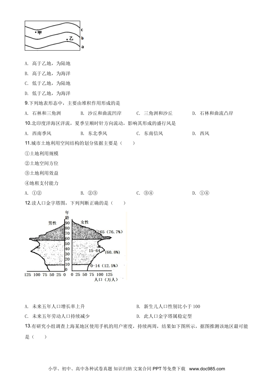 2018年上海高考地理真题（原卷版）.doc