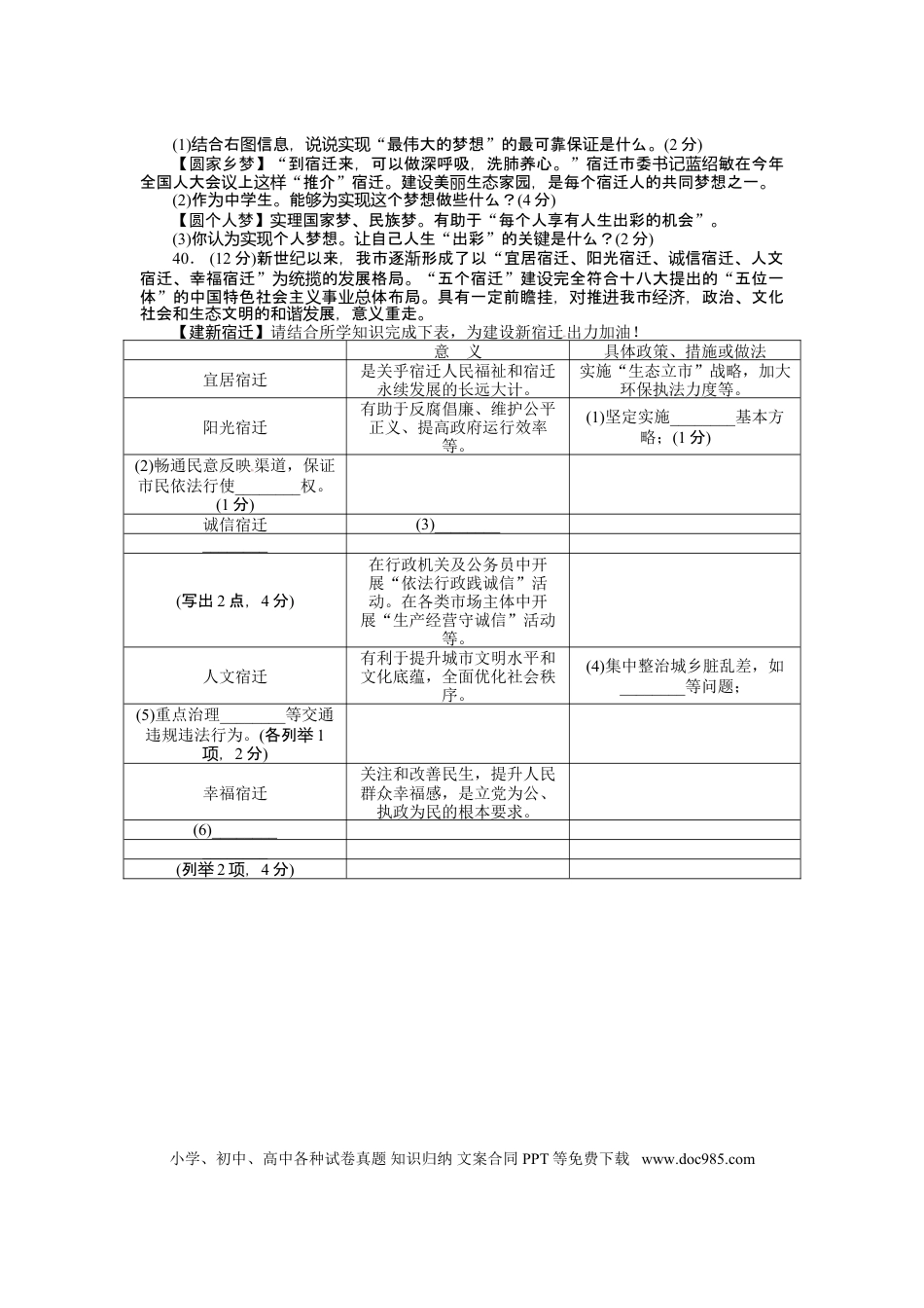 2013年江苏省宿迁市中考政治试题及答案.doc