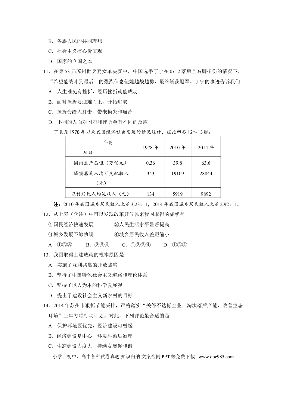 2015年江苏省苏州市中考政治试题及答案.doc