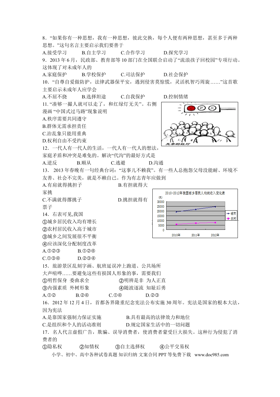 2013年江苏省扬州市初中政治试题.doc