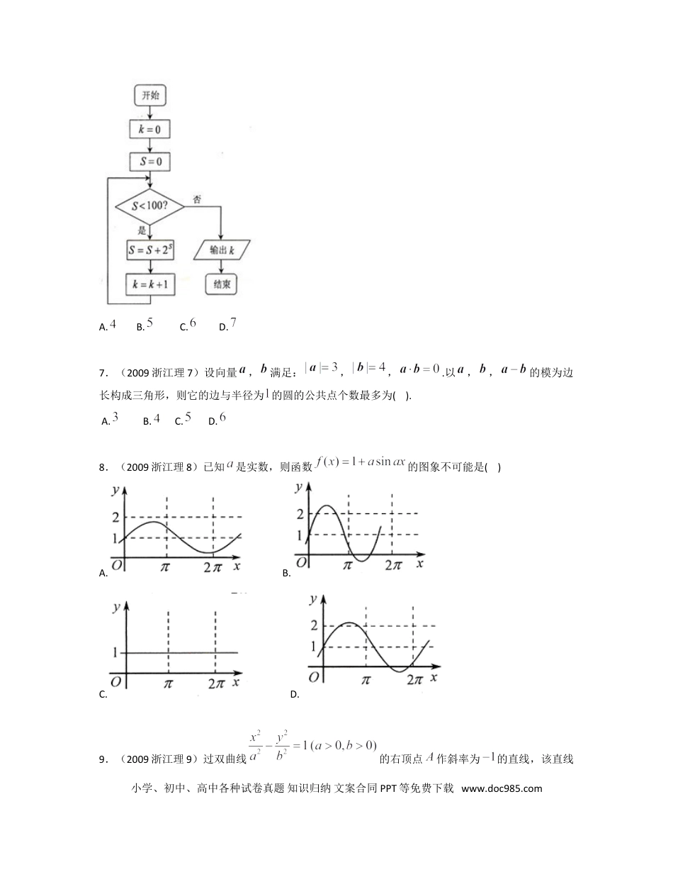 【免费下载】2009年浙江高考数学【理】（解析版）.doc