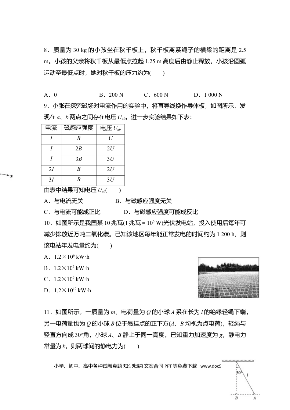 【免费下载】2015年浙江高考物理【10月】（原卷版）.doc