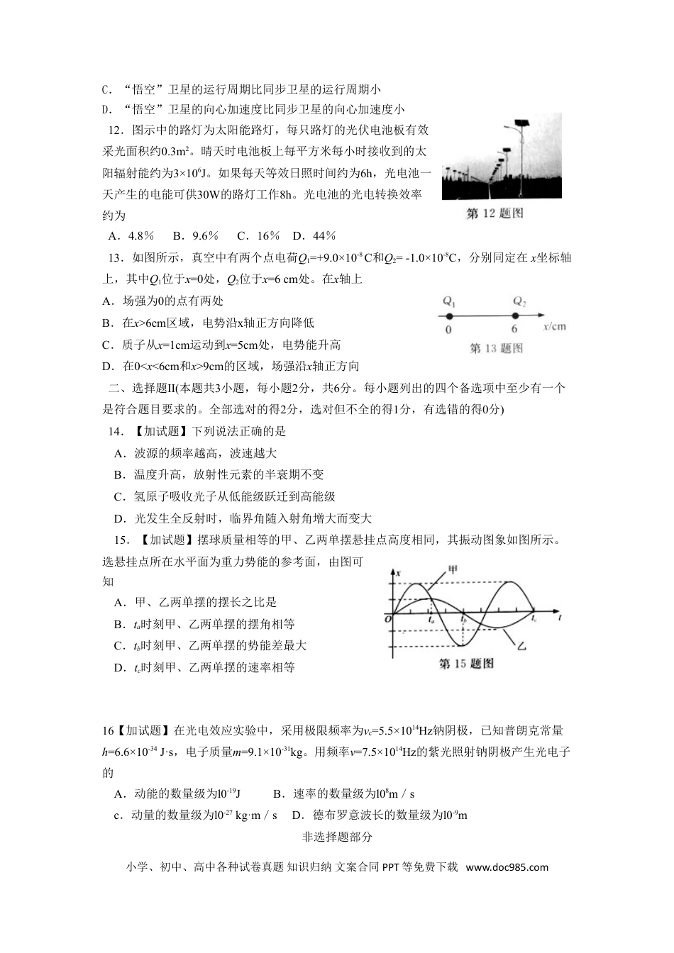 【免费下载】2016年浙江高考物理【04月】（解析版）.doc
