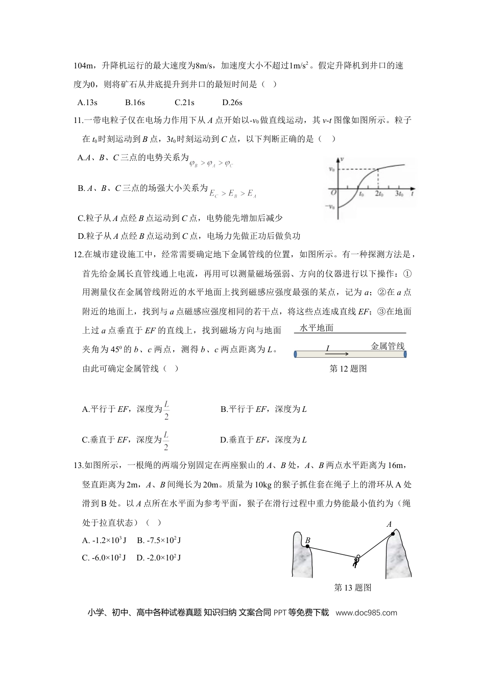 【免费下载】2018年浙江高考物理【04月】（原卷版）.doc