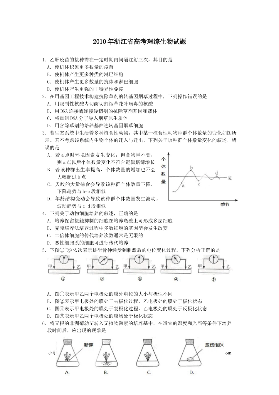 【免费下载】2010年浙江高考生物（解析版）.docx