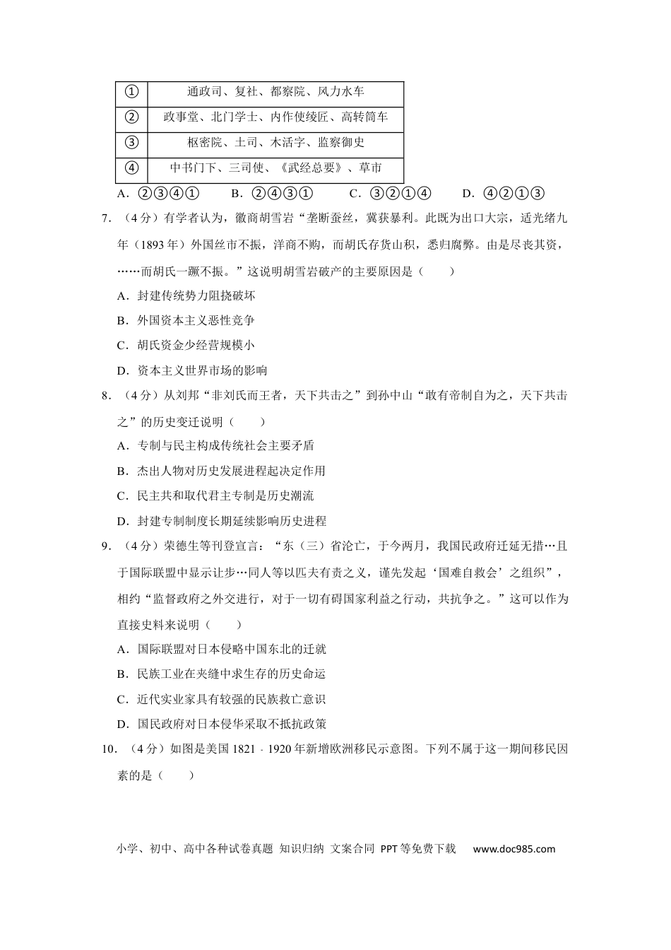 【免费下载】2015年浙江高考历史（原卷版）.docx