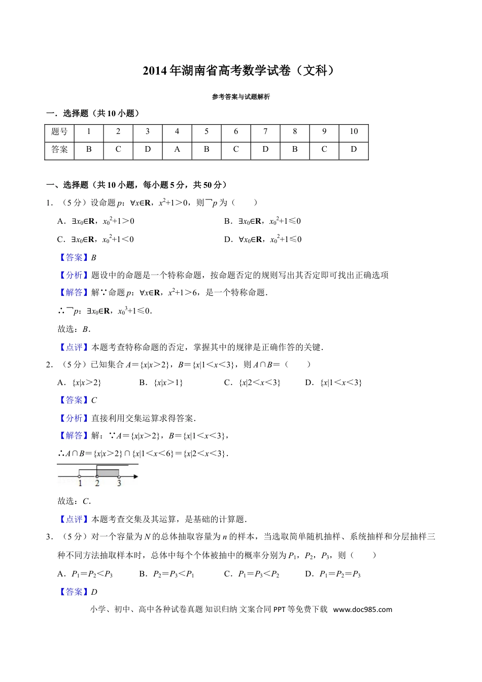 【免费下载】湖南2014年高考数学真题（文科）（湖南自主命题）（解析版）.doc