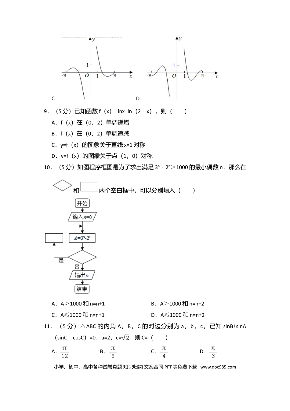 【免费下载】湖南2017年高考数学真题（文科）（新课标Ⅰ）（原卷版）.doc