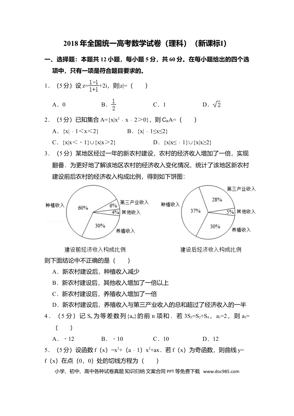 【免费下载】湖南2018年高考数学真题（理科）（新课标Ⅰ）（解析版）.doc