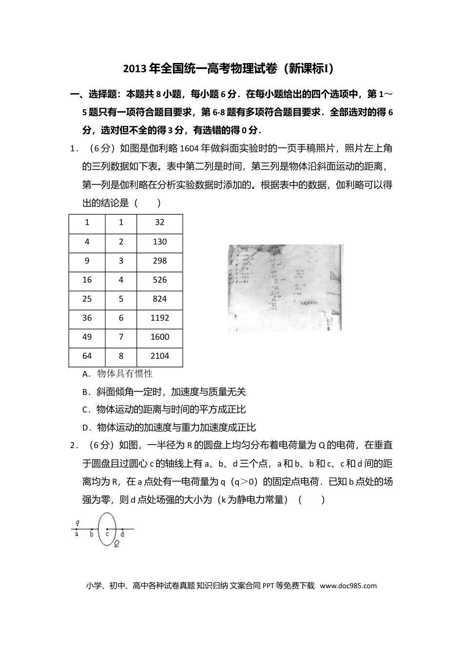 【免费下载】湖南2013年高考物理真题（新课标Ⅰ）（解析版）.doc