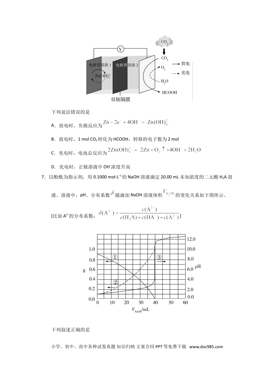 【免费下载】湖南2020年高考化学真题（新课标Ⅰ）（原卷版）.doc
