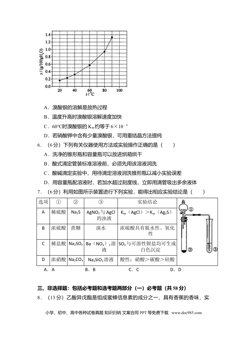【免费下载】湖南2014年高考化学真题（新课标Ⅰ）（解析版）.doc