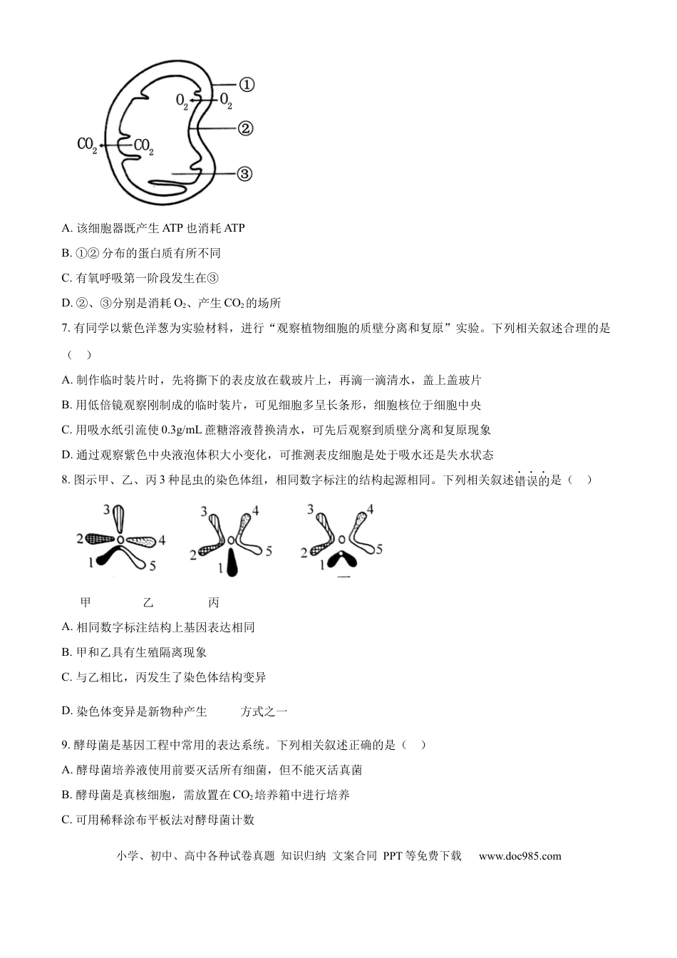 2024年高考生物真题（江苏自主命题）（原卷版）.docx