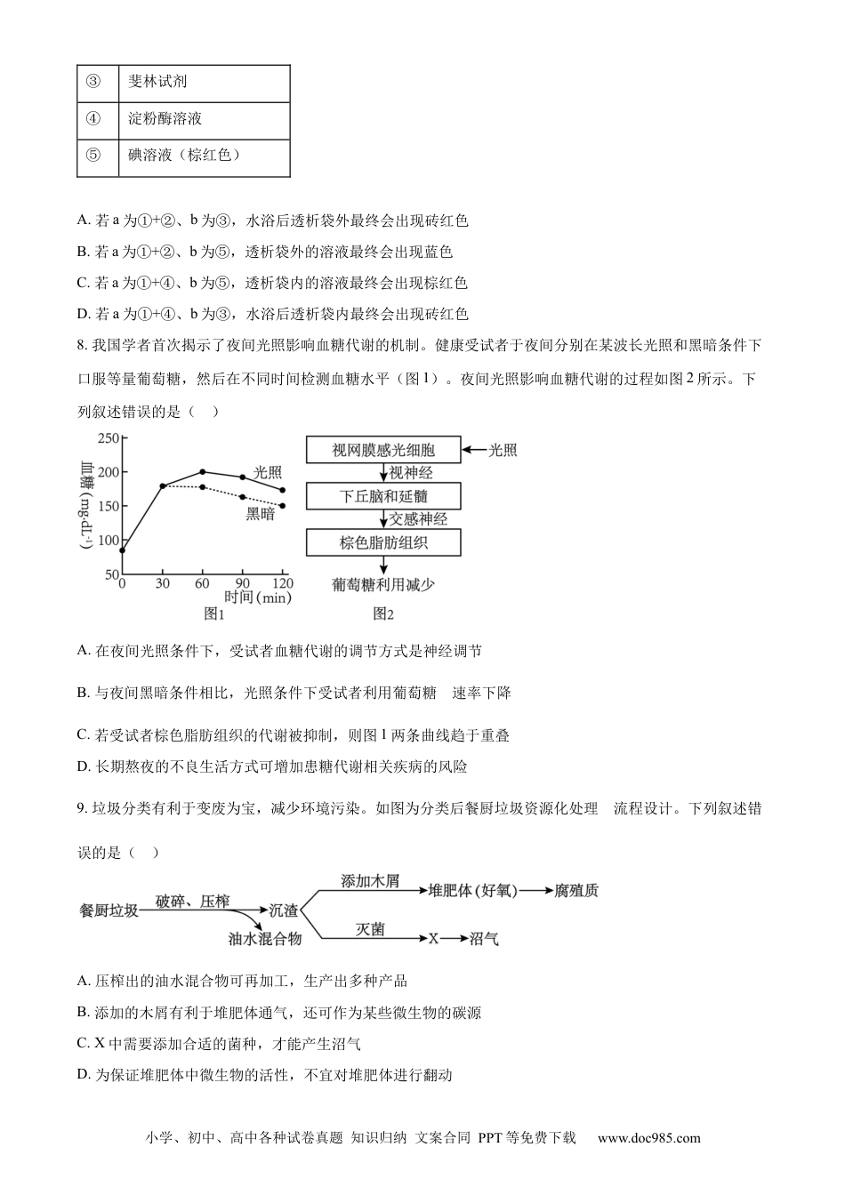 2023年高考生物真题（重庆自主命题）（原卷版）.docx