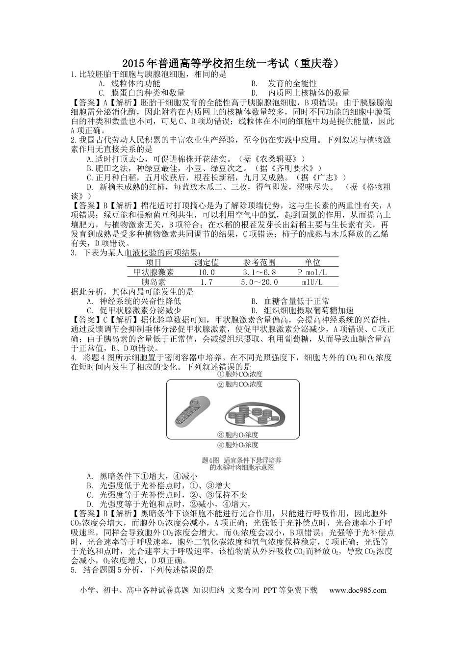 2015年重庆高考生物试卷及答案.docx