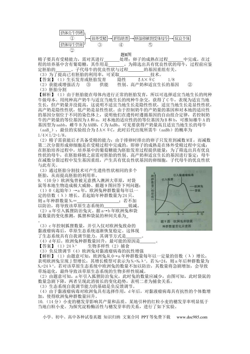 2015年重庆高考生物试卷及答案.docx