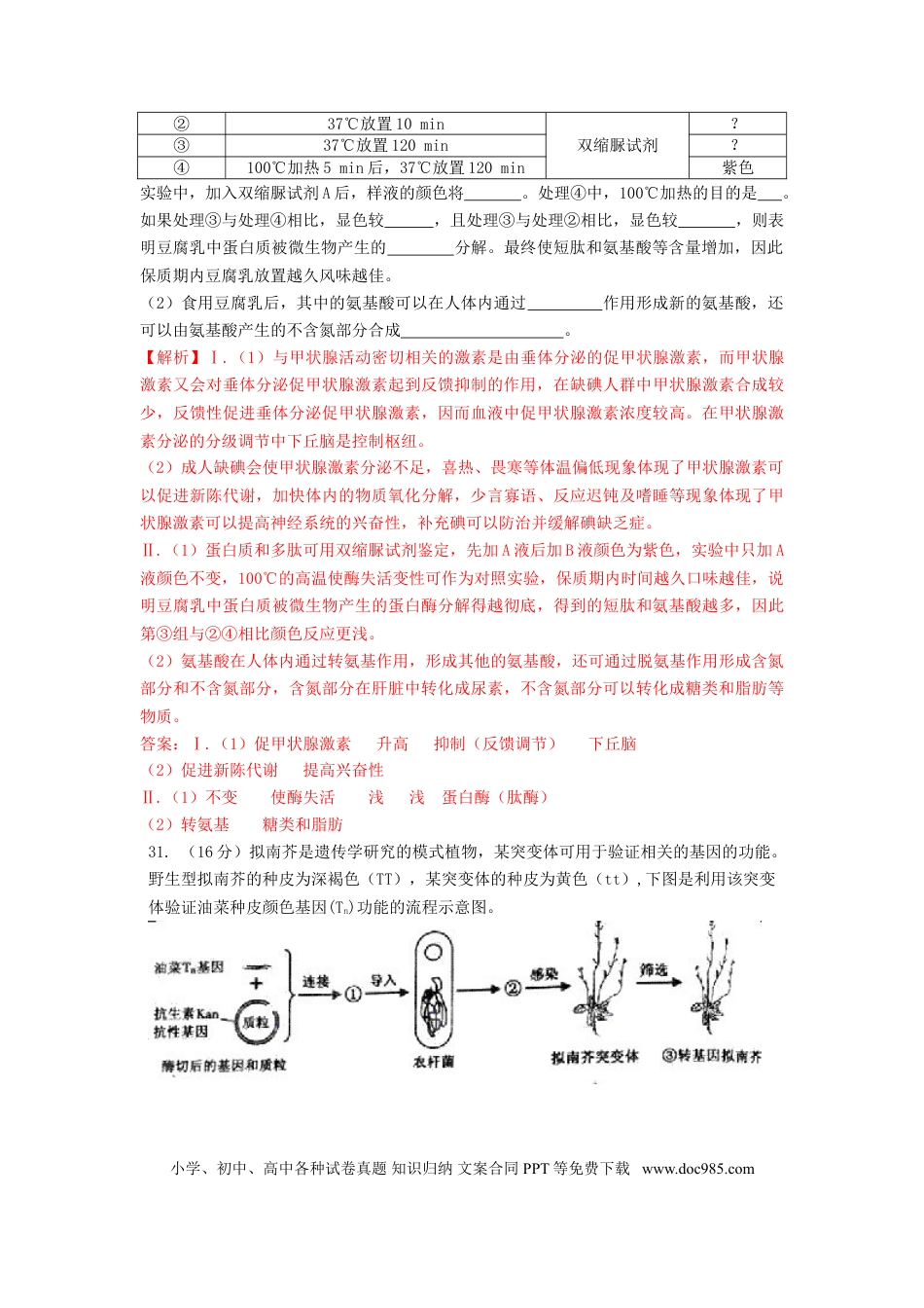 2011年重庆高考生物试卷及答案.doc