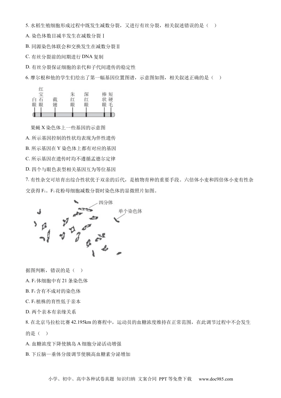 2024年高考生物真题（北京自主命题）（原卷版）.docx