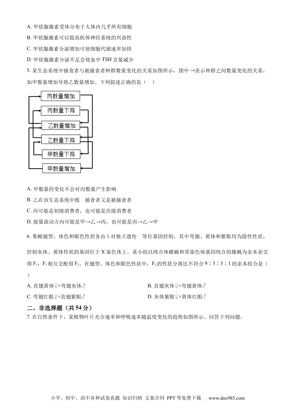 2024年高考生物真题（全国甲卷）（原卷版）.docx
