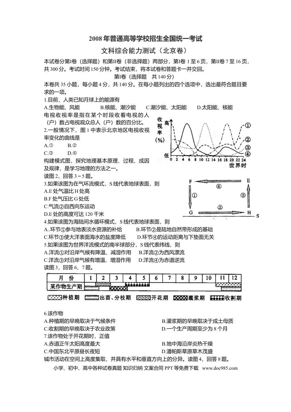 2008年高考地理真题（北京自主命题）（解析版）.doc