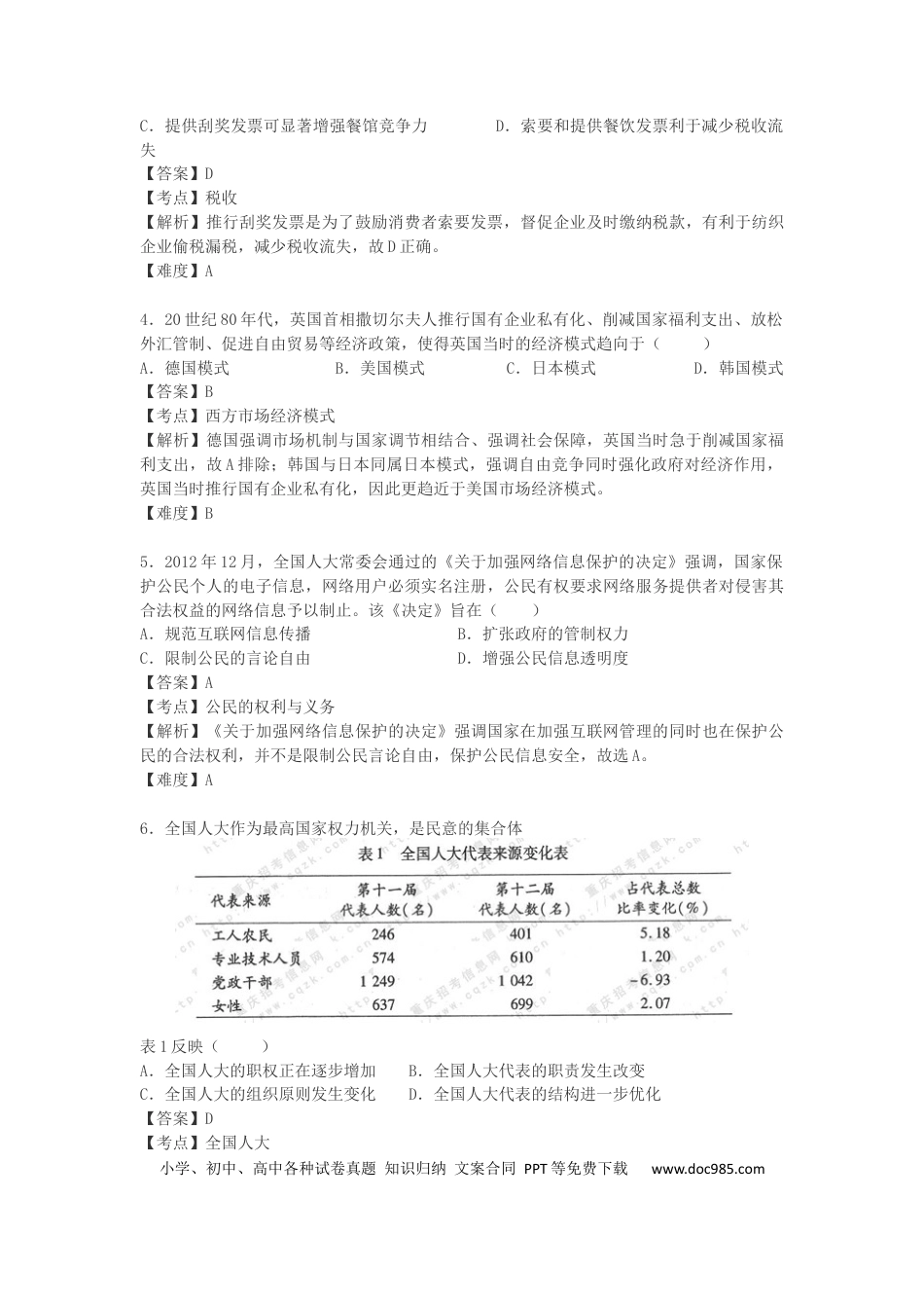 2013年重庆高考政治试卷及答案.docx