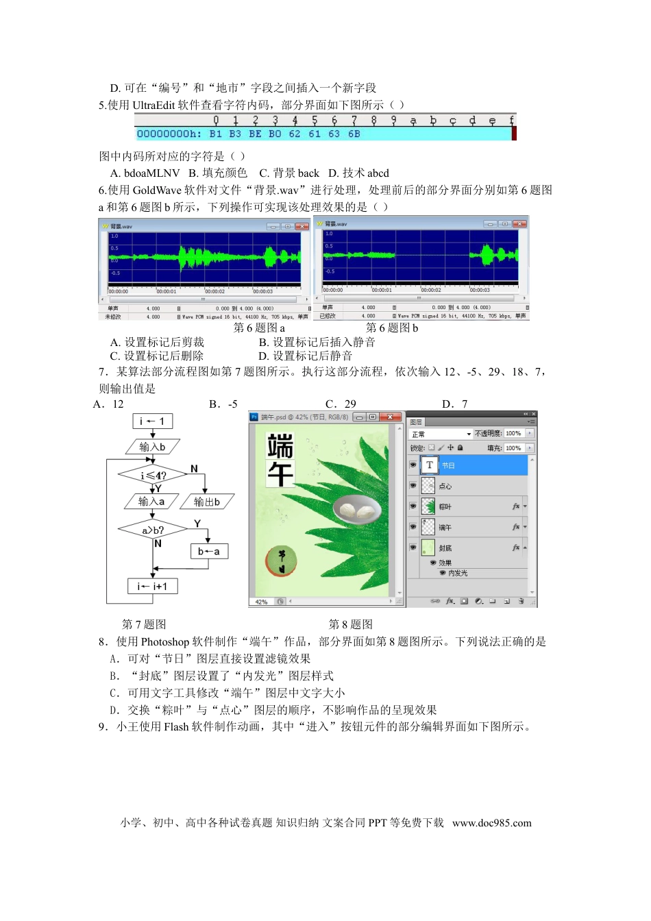 【免费下载】2018年04月浙江信息技术真题（答案）.doc